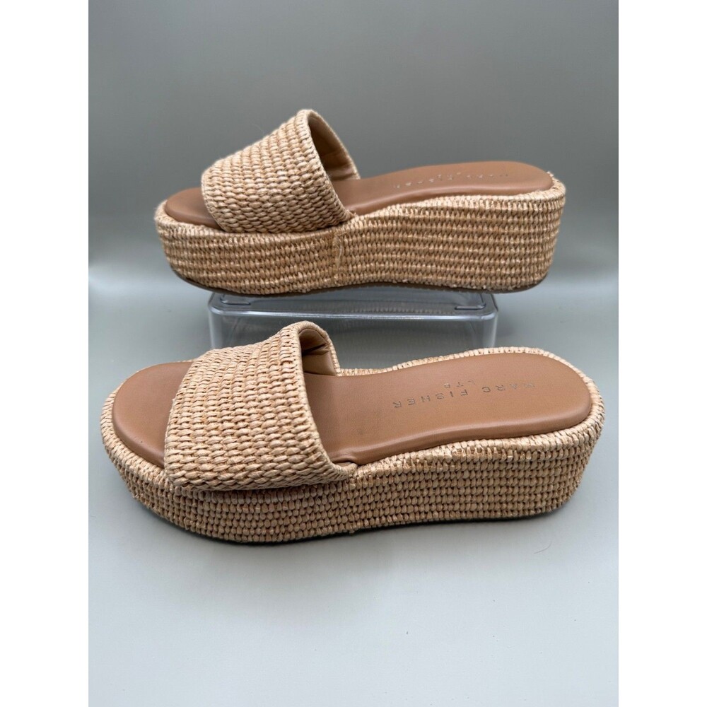 Marc Fisher LTD Womens Daylin Woven Platform Slide Sandal Natural Size 6.5